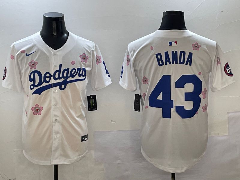 Men Los Angeles Dodgers 43 Banda White Sakura Edition 2025 Nike MLB Jersey style 1